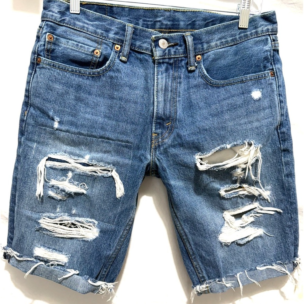 Levi's 511 Women's Size 32 Blue Destroyed Denim Cuffed Bermuda Shorts